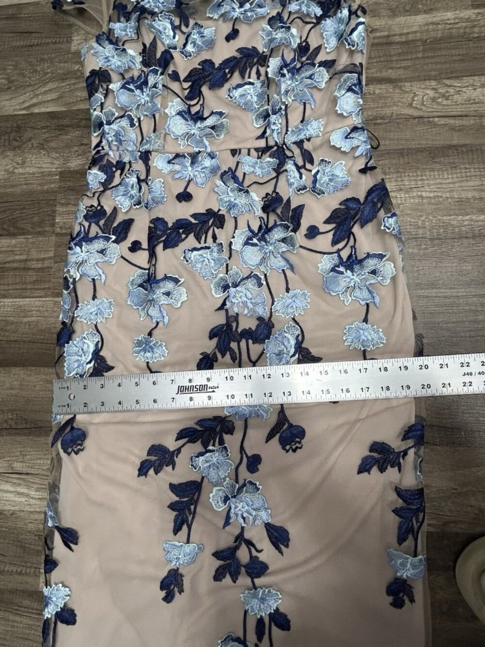 Adrianna Papell Midi Dress Size 12 Blue Floral Embroidered Cocktail Short Sleeve - Picture 6 of 16